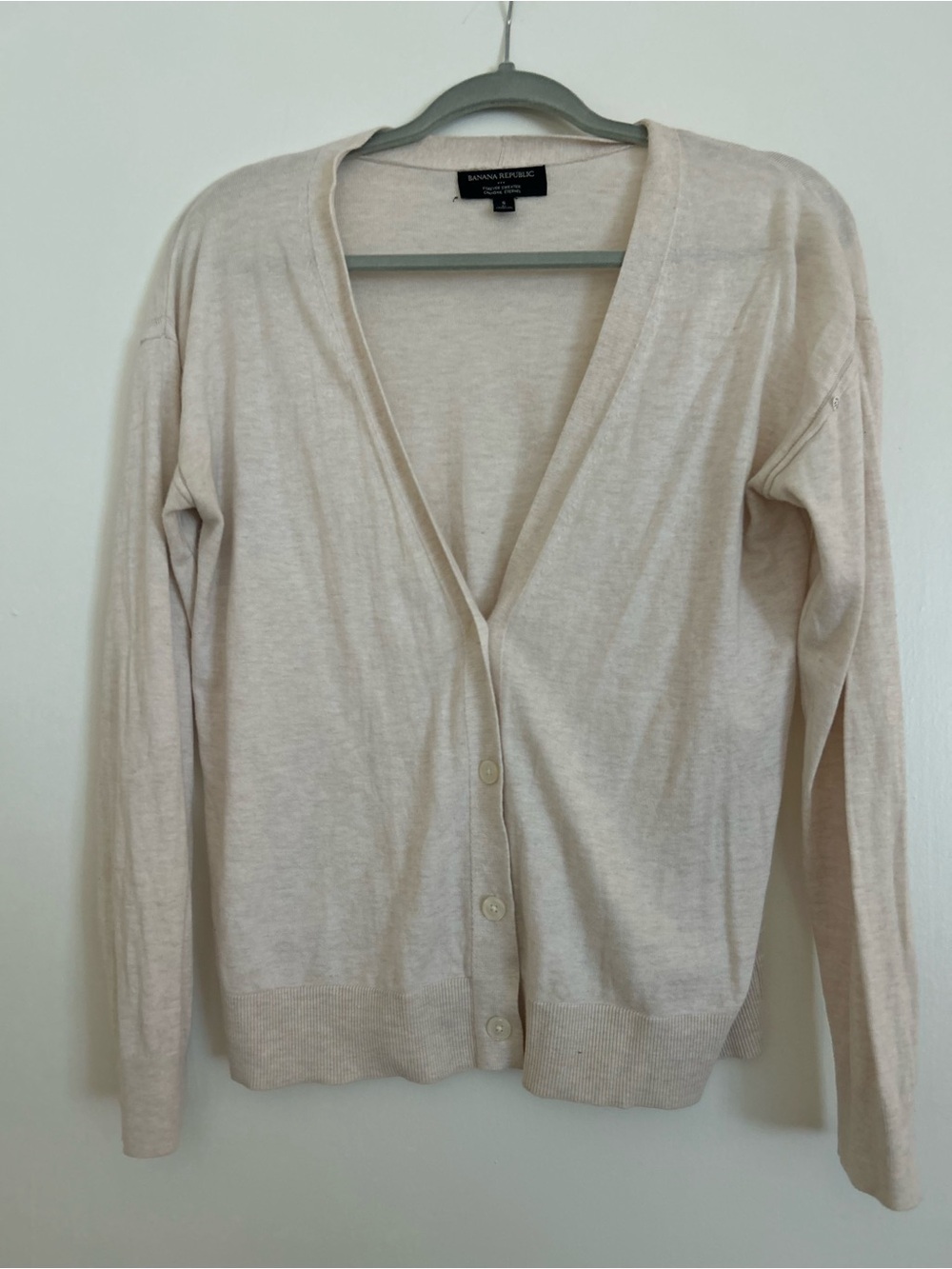 Banana Republic Light Cream V-Neck Button Cardigan